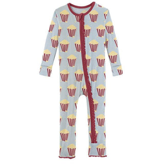 Girl's Print Bamboo Muffin Ruffle Coverall with Zipper - Illusion Blue Popcorn Baby & Toddler Sleepwear