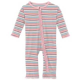 Girl's Print Bamboo Muffin Ruffle Coverall with Zipper - Spring Bloom Stripe Baby & Toddler Sleepwear