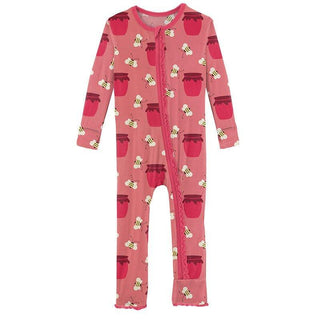 Girl's Print Bamboo Muffin Ruffle Coverall with Zipper - Strawberry Bees & Jam Baby & Toddler Sleepwear