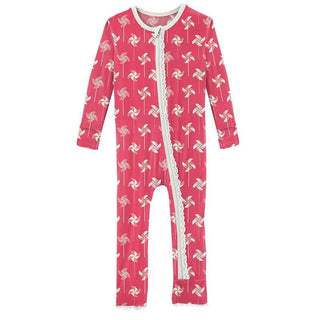 Girl's Print Bamboo Muffin Ruffle Coverall with Zipper - Taffy Pinwheel Baby & Toddler Sleepwear