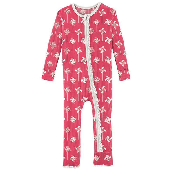 KicKee Pants Bamboo Muffin Ruffle Coverall (Zip) - Taffy Pinwheel