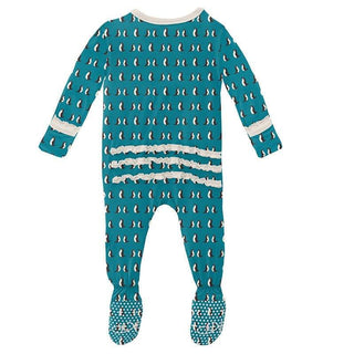 Girl's Print Bamboo Muffin Ruffle Footie with Zipper - Bay Penguins KicKee Pants Size: 0-3 Months