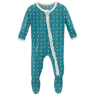 Girl's Print Bamboo Muffin Ruffle Footie with Zipper - Bay Penguins KicKee Pants Size: 0-3 Months