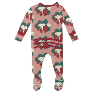Girl's Print Muffin Ruffle Footie with Zipper - Blush Strawberry Farm Baby & Toddler Sleepwear