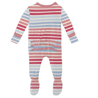Girl's Print Bamboo Muffin Ruffle Footie with Zipper - Cotton Candy Stripe Baby & Toddler Sleepwear