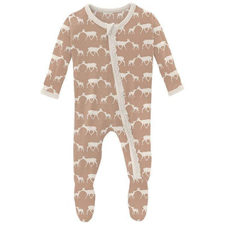Girl's Print Bamboo Muffin Ruffle Footie with Zipper - Doe and Fawn (15ANV) Baby & Toddler Sleepwear