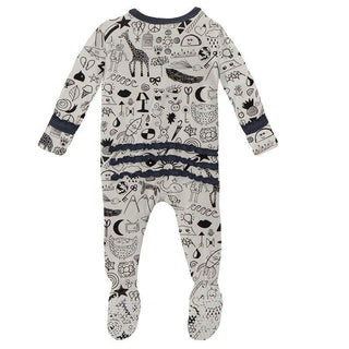 Girl's Print Bamboo Muffin Ruffle Footie with Zipper - Doodles Baby & Toddler Sleepwear
