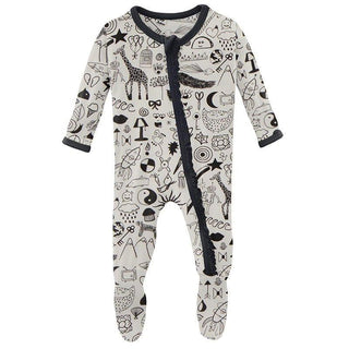 Girl's Print Bamboo Muffin Ruffle Footie with Zipper - Doodles Baby & Toddler Sleepwear
