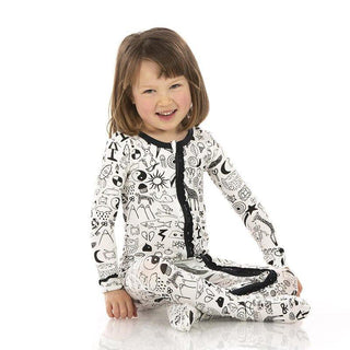 Girl's Print Bamboo Muffin Ruffle Footie with Zipper - Doodles Baby & Toddler Sleepwear