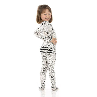 Girl's Print Bamboo Muffin Ruffle Footie with Zipper - Doodles Baby & Toddler Sleepwear