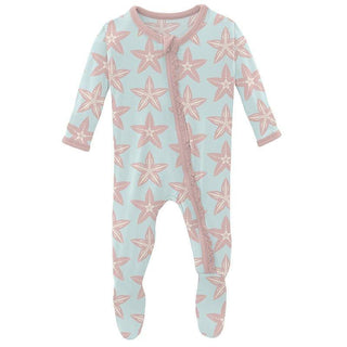 Girl's Print Bamboo Muffin Ruffle Footie with Zipper - Fresh Air Fancy Starfish Baby & Toddler Sleepwear