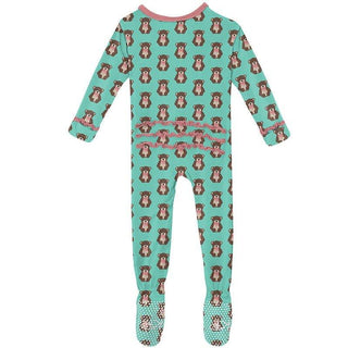 Girl's Print Bamboo Muffin Ruffle Footie with Zipper - Glass Teddy Bear Baby & Toddler Sleepwear