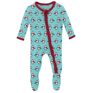 Girl's Print Bamboo Muffin Ruffle Footie with Zipper - Iceberg Penguins (WCA22) Baby & Toddler Sleepwear