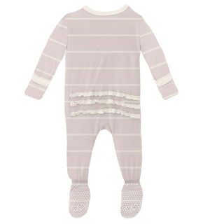 Girl's Print Bamboo Muffin Ruffle Footie with Zipper - Macaroon Road Trip Stripe Baby & Toddler Sleepwear