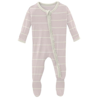 Girl's Print Bamboo Muffin Ruffle Footie with Zipper - Macaroon Road Trip Stripe Baby & Toddler Sleepwear