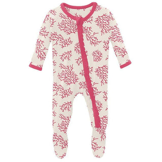 Girl's Print Bamboo Muffin Ruffle Footie with Zipper - Natural Coral (15ANV) KicKee Pants Size: Newborn