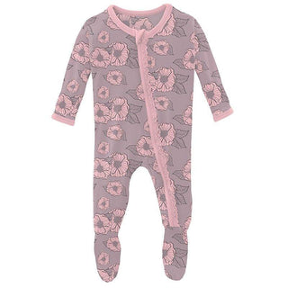 Girl's Print Bamboo Muffin Ruffle Footie with Zipper - Sweet Pea Poppies (15ANV) KicKee Pants Size: Newborn