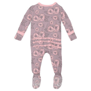 Girl's Print Bamboo Muffin Ruffle Footie with Zipper - Sweet Pea Poppies (15ANV) KicKee Pants Size: Newborn