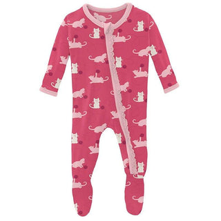 Girl's Print Bamboo Muffin Ruffle Footie with Zipper - Winter Rose Kitty (15ANV) Baby & Toddler Sleepwear