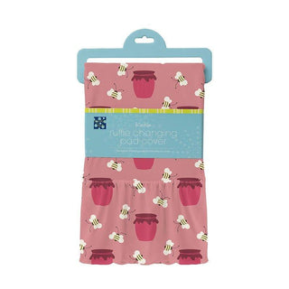 Girl's Print Bamboo Ruffle Changing Pad Cover, Strawberry Bees & Jam - One Size Diapering