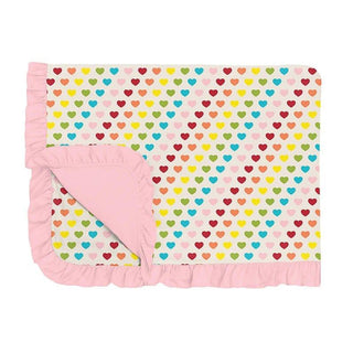 Girl's Print Bamboo Ruffle Toddler Blanket - Rainbow Hearts Swaddling & Receiving Blankets