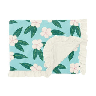 Girl's Print Ruffle Toddler Blanket, Summer Sky Plumeria - One Size Swaddling & Receiving Blankets
