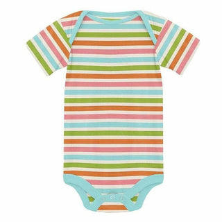 Girl's Print Bamboo Short Sleeve One Piece - Beach Day Stripe Baby One-Pieces