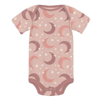 Girl's Print Bamboo Short Sleeve One Piece - Peach Blossom Moon and Stars Baby One-Pieces