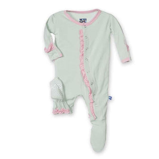 Girls Solid Bamboo Ruffle Footie with Snaps, Aloe with Lotus Baby & Toddler Sleepwear