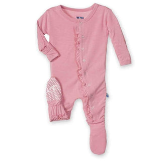 Girls Solid Bamboo Ruffle Footie with Snaps, Desert Rose Baby & Toddler Sleepwear