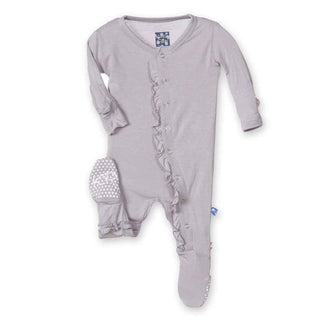 Girls Solid Bamboo Ruffle Footie with Snaps, Feather Baby & Toddler Sleepwear