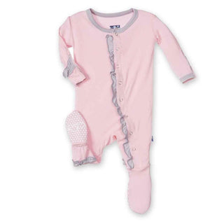Girls Solid Bamboo Ruffle Footie, Lotus with Feather Baby & Toddler Sleepwear