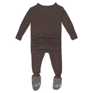 Girl's Solid Bamboo Classic Ruffle Footie with 2-Way Zipper - Bark Baby & Toddler Sleepwear