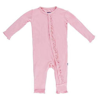Girl's Solid Bamboo Basic Muffin Ruffle Coverall with Snaps - Lotus Baby & Toddler Sleepwear
