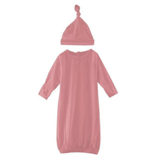 Girl's Solid Bamboo Layette Gown & Single Knot Hat Set - Strawberry (TBD22) Baby & Toddler Sleepwear