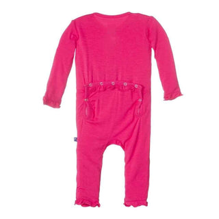 Girls Solid Bamboo Muffin Ruffle Coverall - Prickly Pear Baby & Toddler Sleepwear