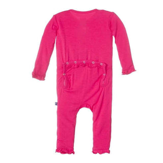 Girls Solid Bamboo Muffin Ruffle Coverall - Prickly Pear Baby & Toddler Sleepwear