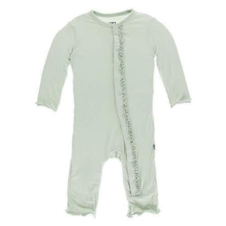 Girl's Solid Bamboo Muffin Ruffle Coverall with Snaps - AloeKicKee PantsSize: 6-9 Months
