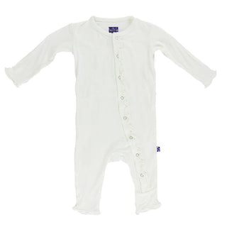 Girl's Solid Bamboo Muffin Ruffle Coverall with Snaps - Natural Baby & Toddler Sleepwear