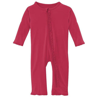 Girl's Solid Bamboo Muffin Ruffle Coverall with Zipper - Taffy Baby & Toddler Sleepwear