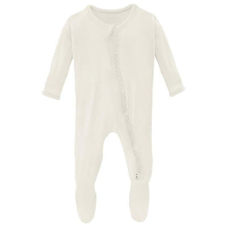 Girl's Solid Bamboo Muffin Ruffle Footie with 2-Way Zipper - Natural Baby & Toddler Sleepwear