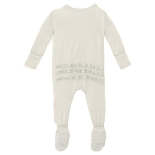 Girl's Solid Bamboo Muffin Ruffle Footie with 2-Way Zipper - Natural Baby & Toddler Sleepwear