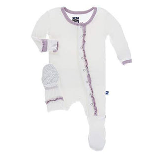 Girl's Solid Bamboo Muffin Ruffle Footie with Snaps - Natural with Sweet Pea KicKee Pants Size: 0-3 Months