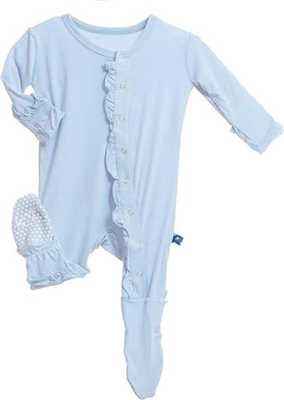 Girl's Solid Bamboo Ruffle Footie with Snaps - Pond KicKee Pants Size: Newborn