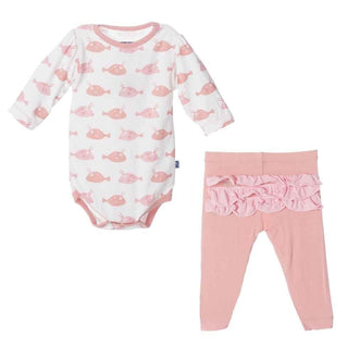 Girl's Bamboo Long Sleeve One Piece & Ruffle Legging Outfit Set, Girl Cowfish Baby & Toddler Outfits