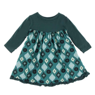 Holiday Bamboo Classic Long Sleeve Swing Dress, Cedar Vintage Ornaments Baby & Toddler Dresses