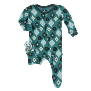 Holiday Bamboo Footie with Snaps - Cedar Vintage Ornaments Baby & Toddler Sleepwear