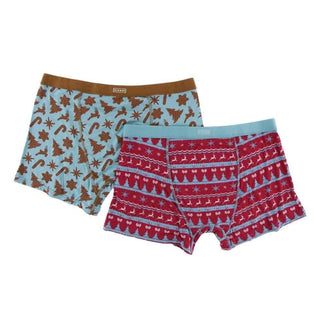 Holiday Men's Bamboo Boxer Brief Set, Christmas Cookies & Nordic Print Underwear