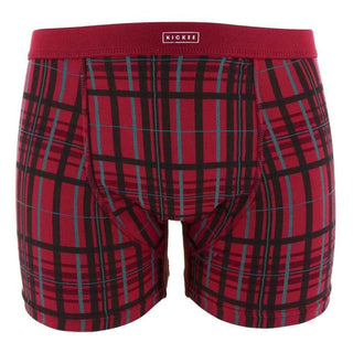 Holiday Men's Bamboo Boxer Brief Set, Christmas Plaid & Cedar Vintage Ornaments Underwear