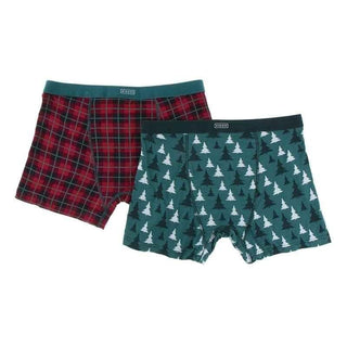 Holiday Men's Boxer Briefs, Plaid and Cedar Christmas Trees Underwear